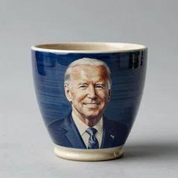 A painted pottery of Joe Biden, professional studio product photography, F 1.4, Kodak Portra