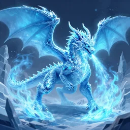 An ice dragon breathing blue flames, ice landscape, digital art, artstation, WLOP, CGSociety