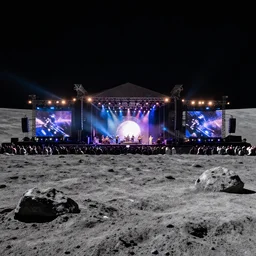 lunar landscape in which a massive rock concert, cinematographic lighting is being held 1 2 3 4 5 6