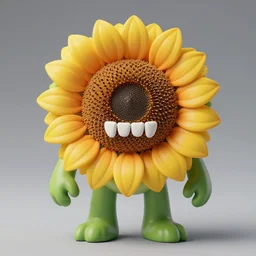 a photo of sunflower monster with human teeth, 5 0 mm