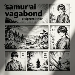 'samurai vagabond manga pinterest in ink manga panel ,octane render, artstation , highly detailded'