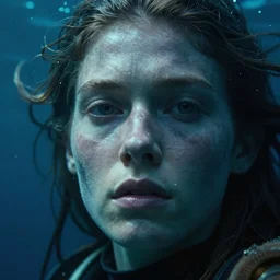 cinematic shot the inside of the ocean, hyper realistic, mood lighting, fantasy, detailed face, highly detailed, super realistic, perfect lighting