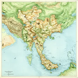 map of thailand, fantasy, 1 7 th century, high accuracy, based on geographical map,