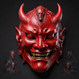 red oni mask, polished 3 d sculpture rendered by billelis feat luminokaya in visionary fineart style. 8 k hyper ornated maximalist and overdetailed. powerful dark scifi, darlok emperor portrait shot by andrei riabovitchev, tomasz alen kopera, luminokaya. influenced by, giger and peter gric masters of orion
