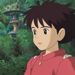 Cinestill 50d, 8K, highly detailed, studio ghibli mononoke san style 3/4 extreme closeup portrait, eye contact, focus on princess san model, tilt shift zaha hadid style forest background: famous mononoke remake, forest scene