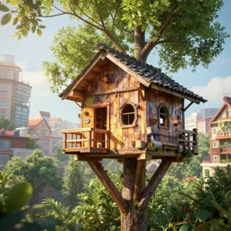 a treehouse city, highly detailed, 8 k, hdr, award - winning, octane render, artstation, volumetric lighting