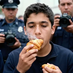 closeup portrait of police arresting youth smoking croissants, photograph, natural light, sharp, detailed face, magazine, press, photo, steve mccurry, david lazar, canon, nikon, focus