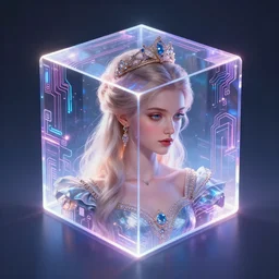 symmetry!! european princess of technology, solid cube of light, hard edges, product render retro - futuristic poster scifi, lasers and neon circuits, beautiful european princess, intricate, elegant, highly detailed, digital painting, artstation, concept art, smooth, sharp focus, illustration, dreamlike, art by artgerm