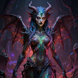 photorealistic eldritch demon woman in the style of michael whelan and gustave dore. hyperdetailed photorealism, 1 0 8 megapixels, amazing depth, high resolution, 3 d shading, 3 d finalrender, 3 d cinematic lighting, glowing rich colors, psychedelic overtones, artstation concept art.
