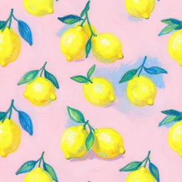 ' floreal pattern, lemons, amalfi coast, blue yellow, pink background, oil pastels'