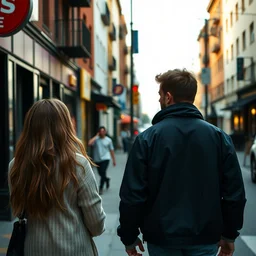guy walking down the street with a girl and looking at another girl