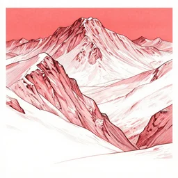 andes mountain range winter, red tones, detailed drawing, smooth and sharp black outlines, flat inked colors, scratched shadow, moebius, jean giraud, frank miller