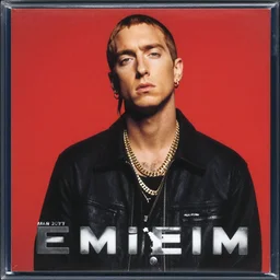 eminem album in the style of kanye west, red background, detailed, discogs