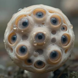 concept art, wet mushroom cells with eyes, creative macro photography, digital art, photorealistic, muted colors, narrow macro lenses 9 0 mm f / 1 1, 8 k