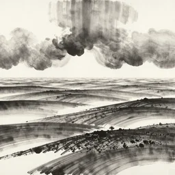 Precambrian sea in sumi ink