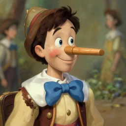 justin trudeau as pinnochio, long nose, wooden, natural lighting, path traced, highly detailed, high quality, cartoon, digital painting, by don bluth and ross tran and studio ghibli and alphonse mucha