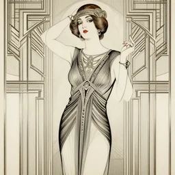 art deco era lady posing, artistic style, detailed