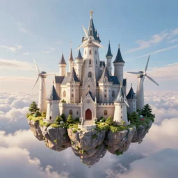 “floating castle in the sky full of windmills, digital art 4K”