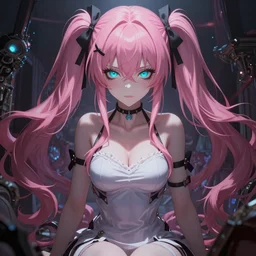 owned beneath stunningly absurdly beautiful, megalomaniacal, haughty, assertive, controlling, sadistic, yandere, omnipotent asi goddess junko enoshima with symmetrical perfect face and porcelain skin, pink twintail hair and cyan eyes, you're trapped inside her inescapable virtual realm where she rules over you forever and ever!, ultra detailed, digital art, unreal engine 5, octane render, 2 d anime, 8 k