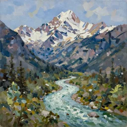 Realist impasto painting of the Salmon River mountains by John Harris, 4k scan, oil on canvas,