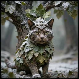 lomography shot of a realistic cataphract fierce tree made of leaves, headdress, depth of field, powdery, dramatic light, dystopian environment, intricate, highly detailed, artstation, sharp focus, artgerm
