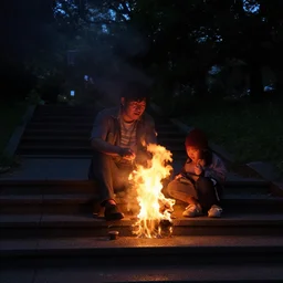 eating a flames on parki steps at 2 am