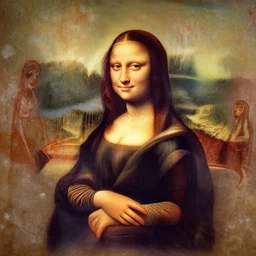 photo of Mona Lisa in the style of a pre historical Cave Painting, dslr
