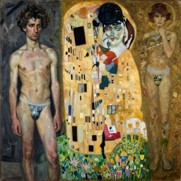 painting by egon schiele and gustav klimt and alfons mucha