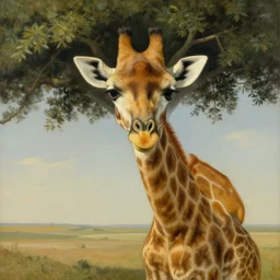 portrait of a giraffe half tree, surreal painting by rene magritte