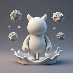 ebay product, miniature resine figure, High detail photography, 8K, 3d fractals, pictoplasma, one simple ceramic toy monster Figure sculpture, surrounded by splashes, 3d primitives, in a Studio hollow, by pixar, by jonathan ive,, simulation