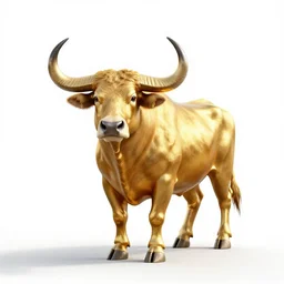 golden buffalo, clean 3d render, full body, isolated on a pure white background, centered, entire subject in frame, sharp focus, soft studio lighting