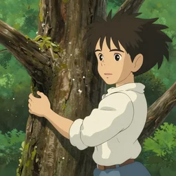 gabriel boric over a tree made by studio ghibli, detail, high quality, detailed, beautiful scene, smooth
