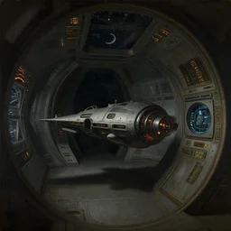 a still life renaissance painting of a starfaring spaceship interior, retrofuturistic fantasy, perspective from the side. realistic light and shadows. moody final fantasy concept art, in the style of noriyoshi ohrai