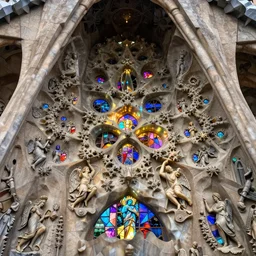 a beautiful 3 d stone carving of an intricate mandelbrot fractal sagrada familia cathedral arch populated by fractals by android jones, carved soap, colorful scheme, unreal engine, volumetric lighting, dynamic lighting, bright, dramatic lighting, high contrast, carved marble, opalescent, translucent, sacred geometry, religious, angelic, catholic punk, stark, stained glass