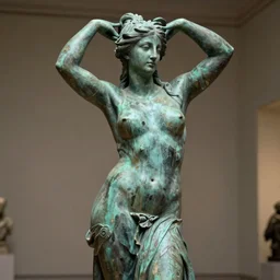 detailed photo of an old bronze patina statue of a seducing beauty, full body portrait, various seducing pose, aphrodite, photorealism, intricate detail, museum diffuse lighting