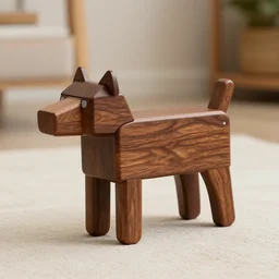 an android dog paneled in mahogany