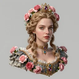 baroque princess portrait. by casey baugh, by rembrandt, mandelbulb 3 d, carnation. intricate jordyn jones and dove cameron and margot robbie and taylor swift and megan fox