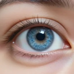 A close up shot of eye, blue iris realistic 4k athmospheric ultra HD