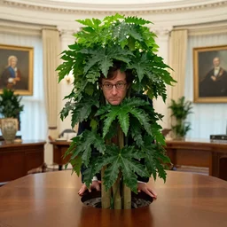 tim heidecker spagett hiding behind a plant in the oval office