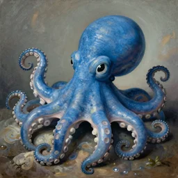 friendly blue octopus. detailed. deep. masterpiece. jean - antoine watteau