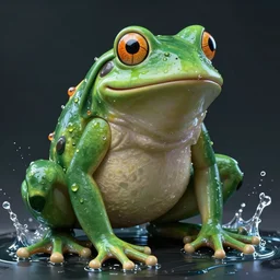 a hyper real comic book style portait painting of a statue made of water of a frog, unreal 5, hyperrealistic, octane render, cosplay, rpg portrait, dynamic lighting