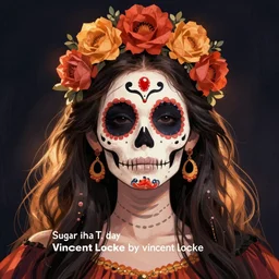 illustration of a sugar skull day of the dead girl, art by vincent locke