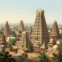 hyperdetailed oriental city, tall indian temples, in the style of a 1 9 th century illustration