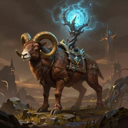 mount epic brown ram screenshot world of warcraft mounts worldboss bioluminecant light concept sketch art and by feng zhu alena aenami artworks in 4 k beeple, by thomas kinkade heartstone overwatch blizzard 3 d rtx hdr