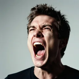famous portrait of a man screaming in terror by photographer annie leibovitz. 8 5 mm lens f / 1. 8, chiaroscuro