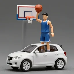 a 7 ft tall basketball player in a tiny car