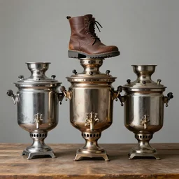 if mix two objects russian samovar with a boot on top and c 3 pio