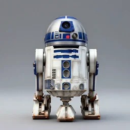 a film still from star wars of a single symmetrical steampunk dog r 2 d 2, wide shot, full body, space ships in distance, perfect symmetry, hyperdetailed 3 d, hyperrealism, hyperrealistic, cinematic, photorealistic photograph