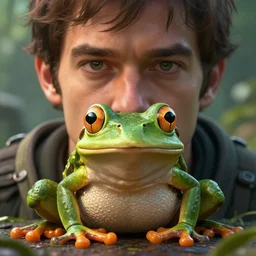 frog - faced giant man, high definition movie, photorealistic detail, futuristic production, adventure movie, 8 k