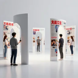 afvckrender 3 d render of a creative digital immersive installation about a 1 9 8 0 s japanese creative culture magazine, portals to art world's, interactive art, people wearing gucci exploring, glowing lights, gucci and wes anderson, high detail, 8 k, 3 d render by fvckrender, unreal engine, film grain, octane render, w 6 4 0